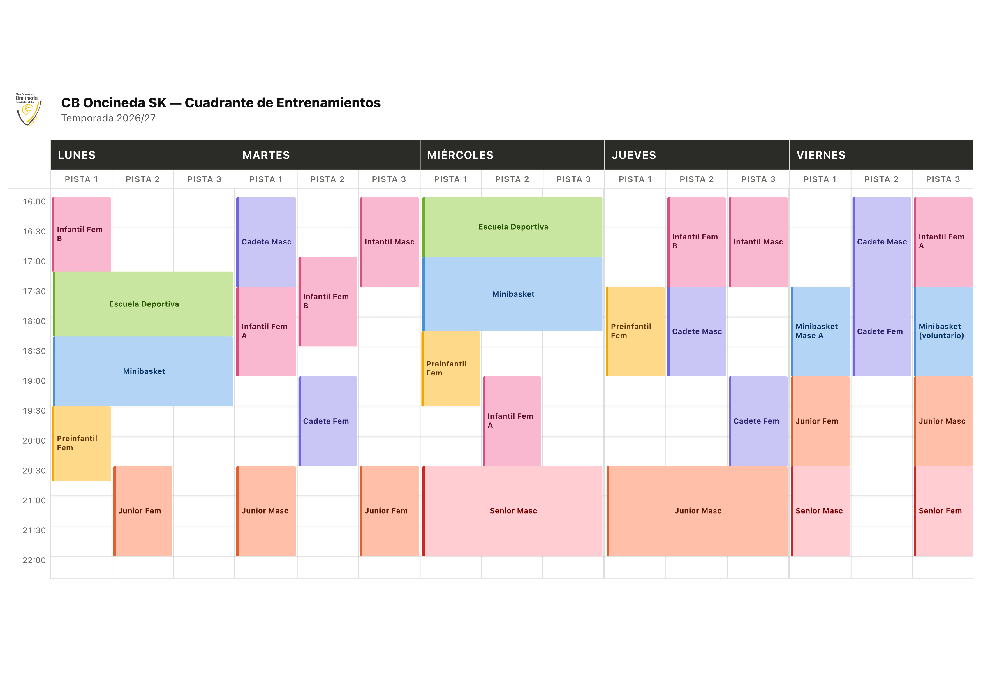 Horarios Temporada 26/27